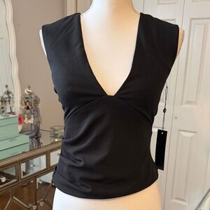 Emerson Lang - Black Dressy V-Neck Sleeveless Top - One Side Ruching - Small ❤️